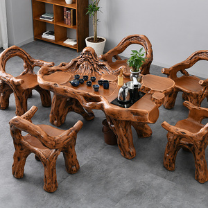 仿木根雕茶桌椅子组合茶具套装一体阳台茶台办公室家用禅意泡茶几