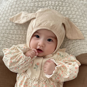 婴儿帽子春秋款薄款女宝宝胎帽兔耳朵新生儿护囟门婴幼儿护耳帽
