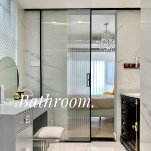 定制厨房卫生间厕所窄边单扇推拉门吊轨黑色磨砂玻璃浴室吊滑移门