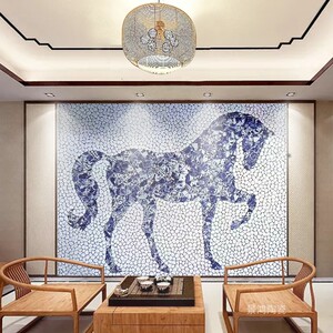 中式青花瓷片马赛克陶瓷砖不规则碎片拼图艺术背景墙贴玄关装饰画