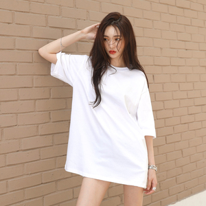 纯棉中长款白色短袖t恤女盖屁股大白t女休闲宽松显瘦ins潮上衣夏