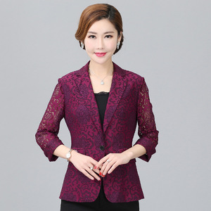 妈妈花西服外套女上衣气质西装中老年休闲弹性时尚薄款40-50岁穿