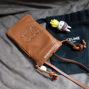 Celine 思琳 棕色全皮凯旋门徽标logo单肩斜挎手机零钱包袋女士
