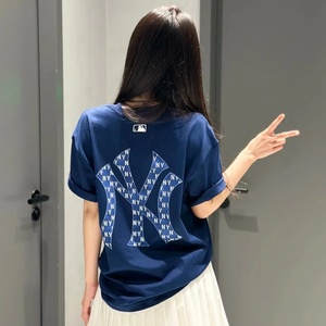 韩国MLB短袖T恤女夏季纯棉刺绣大logo情侣休闲运动百搭圆领上衣男