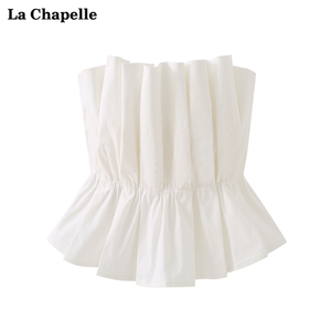 拉夏贝尔/La Chapelle风琴褶皱性感上衣女时尚修身短款抹胸夏新款