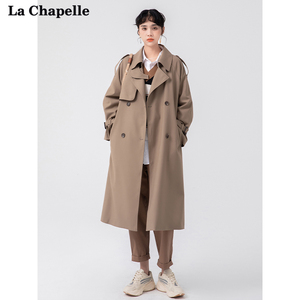 拉夏贝尔/La Chapelle腰带中长款风衣外套女西装领气质长袖上衣春