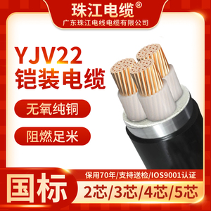 官方珠江电缆YJV22国标2 3 4 5芯4 6 10 25 35平方纯铜芯铠装电线