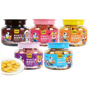 啵乐乐Pororo造型饼干258g罐装儿童零食玉米紫米黑米草莓味小圆饼