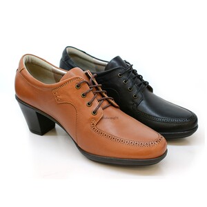 雅乐士女鞋春秋新款真皮牛皮舒适中粗跟气垫底系带女单皮鞋wk4082