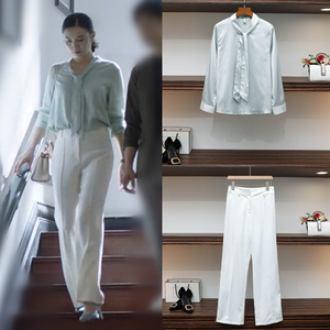 小舍得南俪宋佳同款衣服女春夏新款气质纯色系带衬衫上衣半裙套装