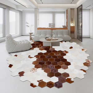 奶牛皮地毯不规则轻奢长方形卧室真皮定制客厅家用房间茶几圆形
