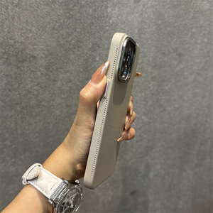 得乐适用苹果15手机壳高档纯色荔枝纹iphone15promax新款14pro简约个性13情侣12防摔14金属镜头15plus硬壳