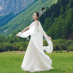舞蹈服女古装青丘狐传说古力娜扎恒娘同款白色服装仙子装汉服