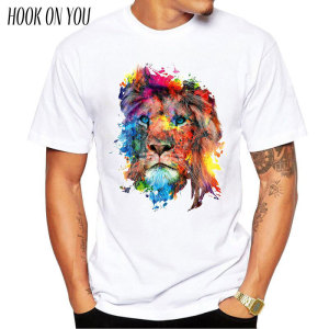 欧美爆款 狮子 lion头像印花夏季男女情侣装短袖莫代尔时尚t恤潮