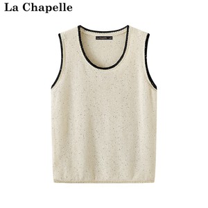 拉夏贝尔/La Chapelle夏新款撞色亮片宽松休闲背心圆领无袖上衣女