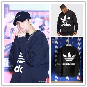 adidas 三叶草 王嘉尔同款 大logo 宽松情侣 卫衣bq1814 cw1237图片