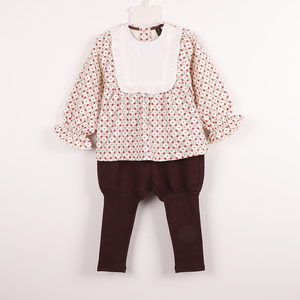 moimoln小云朵童装韩国原单春女宝长袖纯棉毛圈碎花上衣长裤套装