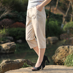 妈妈七分裤夏季纯棉中老年裤子薄款中年女装中裤老年人女裤大码