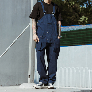 潮牌复古美式阿美咔叽连体工装裤男宽松背带裤情侣bf吊带裤大码裤
