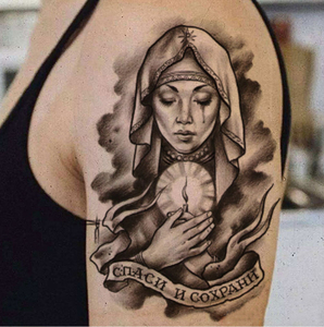 9包邮腿手臂防水持久纹身贴信仰半臂贴祈祷修女圣母男女刺青贴