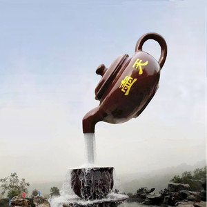 悬空大型流水大茶壶天壶雕塑茶社酒店户外广场喷泉花园景观壶摆件