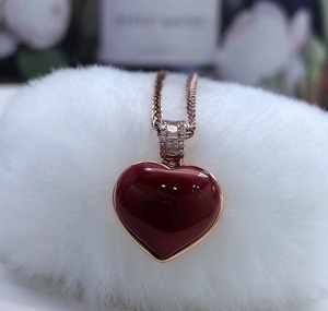 日本深海红色宝石爱心桃心心形吊坠戒指手镯18k金钻石镶嵌本命女