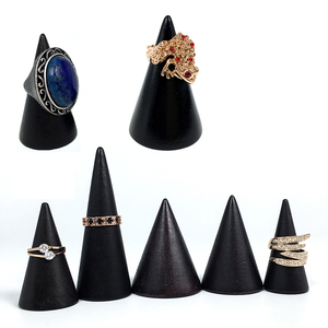 黑色实木圆锥形戒指托饰品陈列展示架珠宝拍摄道具指环座首饰收纳