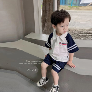 男童夏装套装2023夏季新款小童男宝宝时尚短袖polo衫两件套潮