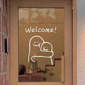 欢迎光临 韩国ins风可爱贴纸奶茶甜品蛋糕店铺玻璃橱窗装饰墙贴纸