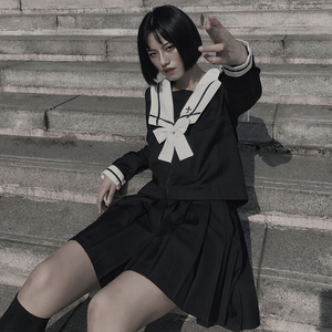 黑暗系长袖jk制服暗黑系水手服套装名古屋襟jks制服正统学院风女