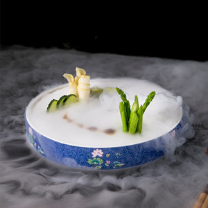 干冰盘意境烟雾商用摆盘圆形肥牛海鲜寿司刺身冰盘陶瓷酒店餐具