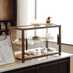 复古实木面包展示柜蛋糕店甜品陈列架日式中岛柜透明玻璃柜台定制