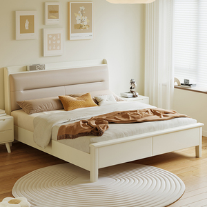 白色实木床1.8米主卧床简约现代双人床奶油风家具厂家直销软包床