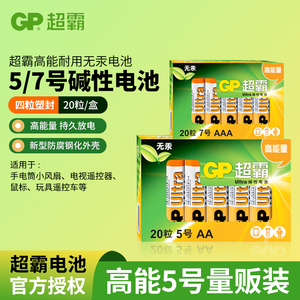 GP超霸5号碱性电池 五号高能碱性20节装AA电池 高耗电量玩具适用