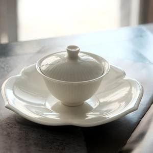 谈得来茶事妙造米黄釉菊瓣盖碗景德镇高温陶瓷泡茶碗整套功夫茶具