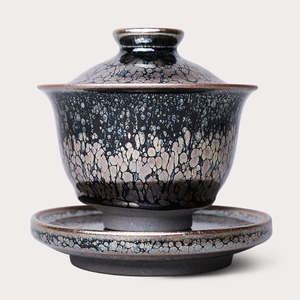 建盏茶杯李友明纯手工油滴三才盖碗单个陶瓷茶具茶碗带盖