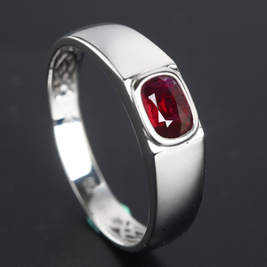 00evanandjade淘宝天然红宝石男戒石榴石方形宝石戒指925纯银镀18k