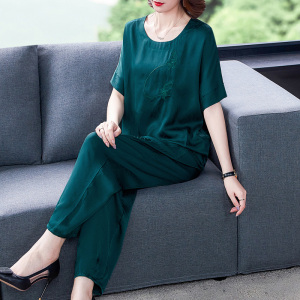 香云纱真丝桑蚕丝阔太太套装夏季2021新款女装高端洋气时尚两件套