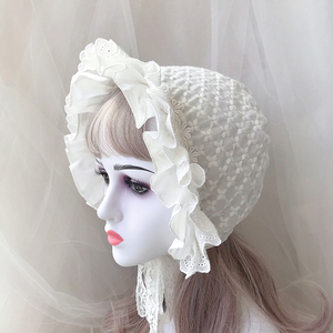 bonnet帽写真拍照法式英伦少女睡帽lolita大檐宫廷头饰纯棉bb帽