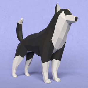 哈士奇 狗犬动物diy手工折纸几何立体纸雕模型纸模摆件