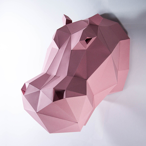 河马头 动物纸模壁挂立体场景3d纸雕模型diy客厅墙上装饰礼物