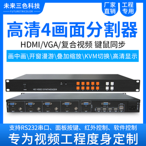 四画面分割器4路视频会议切换工程级VGA/BNC/HDMI分屏器四进一1出
