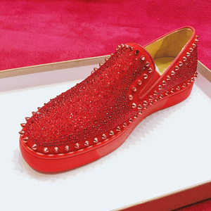 欧美新款秋cl男鞋低帮红色水钻红底鞋满铆钉懒人一脚蹬休闲板鞋潮