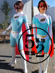 特摄giga 女超人性感英雄 cos服装 蓝白色莱卡拼接连体紧身衣扮演