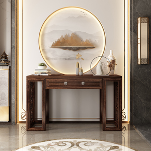 叶叶黑檀新中式玄关柜全实木入户进门装饰柜客厅隔断柜靠墙餐边柜