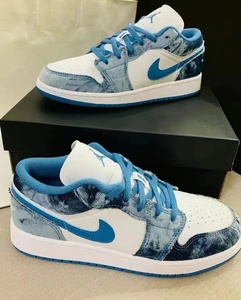 air jordan 1 low gs aj1白蓝 水洗丹宁复古低帮篮球鞋dm8947-100