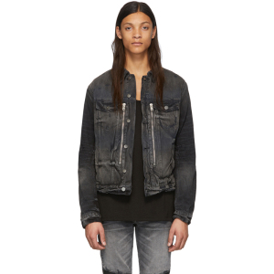 正确版本 amiri 欧美潮牌 黑色机车拼皮百搭宽松夹克牛仔外套男款