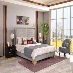 宝居乐意梵奢 cp316 床 cp313床头柜*2(1.8米实木床)浅蓝色全皮