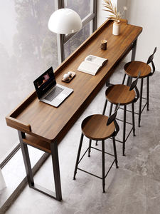 米思洛阳台吧台桌双层实木挡板靠窗靠墙窄桌长条高低脚长桌高脚桌