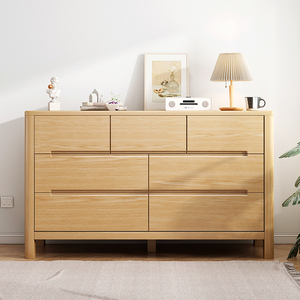 亿家达实木五斗柜七斗柜橡木卧室电视柜家用靠墙柜抽屉储物柜子